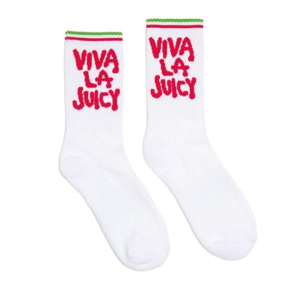 Juicy Couture White & Pink VIVA LA JUICY Women’s Ribbed Crew Athletic Socks - Picture 7 of 11